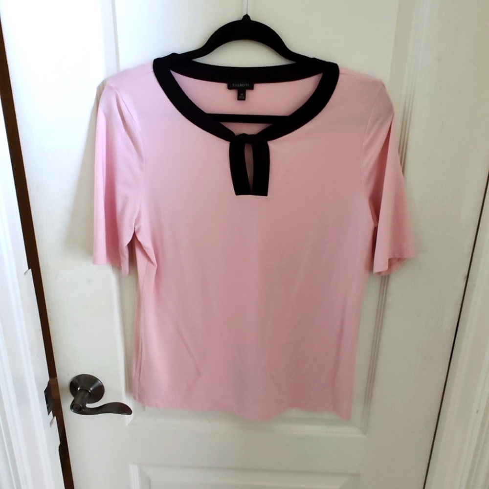 Talbots Pink Blouse with Black Trim